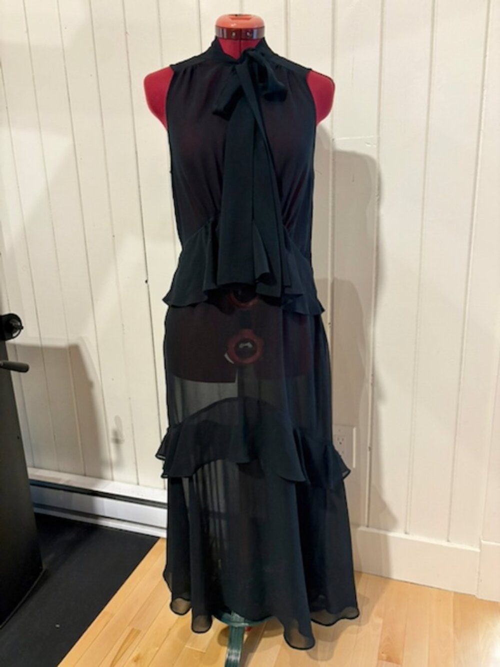 Sheer Black Dress with Bow Neck